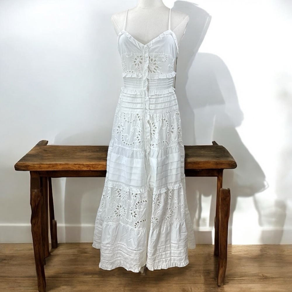 Line and Dot NWT SZ Small the Pixie White eyelet Tiered Maxi Dress - Picture 4 of 16